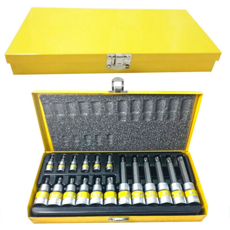 foto del prodotto trade shop traesio kit di bussole esagonali 18 pezzi cromo vanadio helved hld10119 in acciaio cromo 
