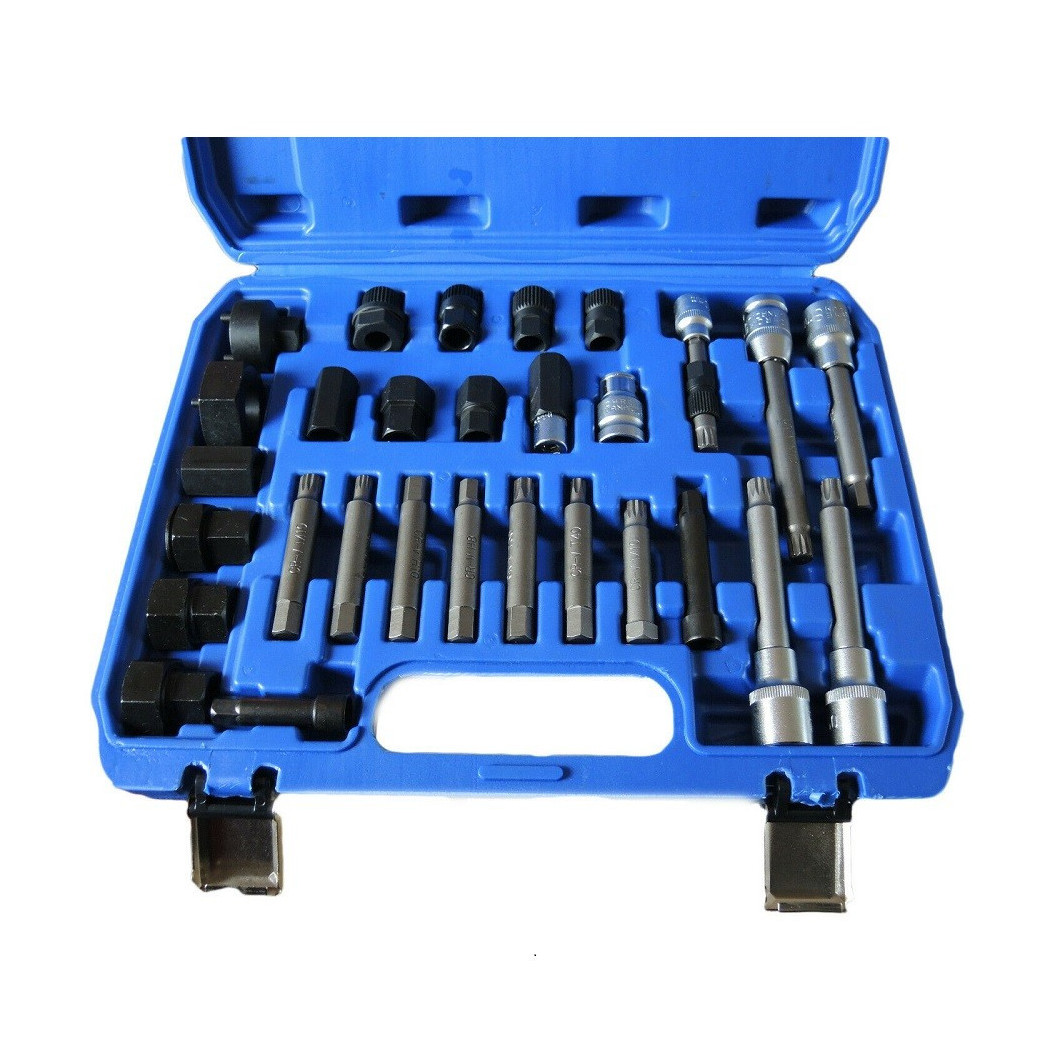 foto del prodotto trade shop traesio kit di chiavi 30 pezzi per smontaggio puleggia e alternatore motore auto 