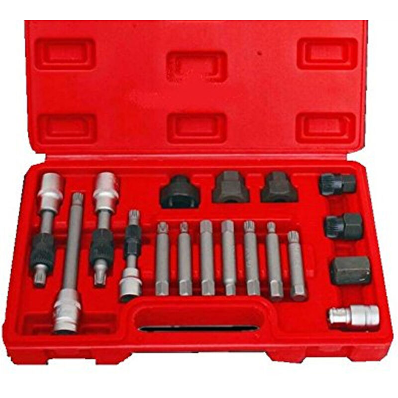 foto del prodotto trade shop traesio - kit di chiavi per smontaggio puleggia e alternatore motore auto 18 pezzi valigia -