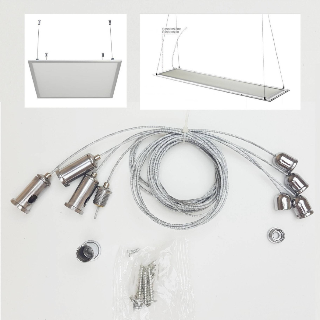 foto del prodotto trade shop traesio kit di fissaggio per pannelli led a sospensione soffitto cavetto cordino filo 