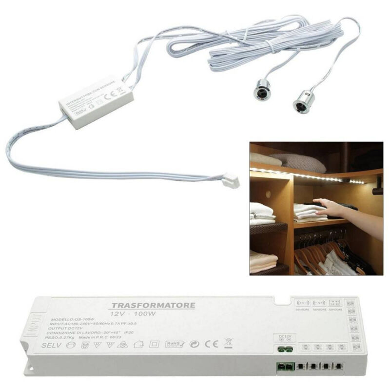 foto del prodotto trade shop traesio kit doppio sensore 12 24v interruttore senza contatto strisce led alimentatore 100w 