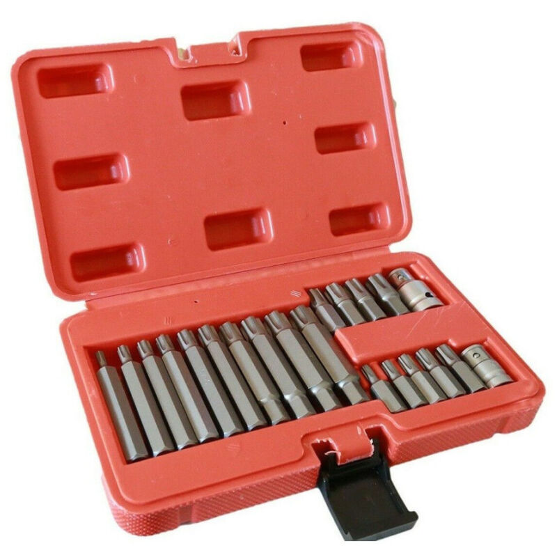 foto del prodotto trade shop traesio kit inserti chiavi bussole chiavi torx set 21 pz hex 1 2 3 8 professionale 