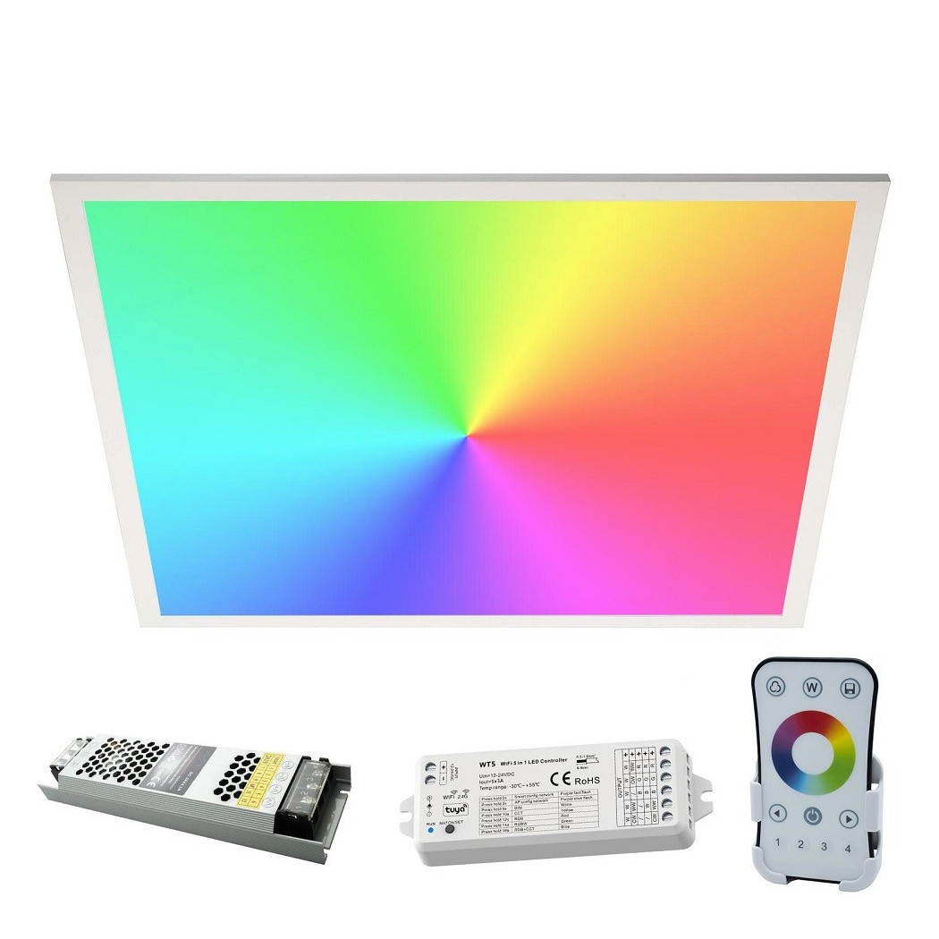 foto del prodotto trade shop traesio kit pannello ultra slim led 94w centralina smart wifi 24v rgb 3000k rgbw alexa google 