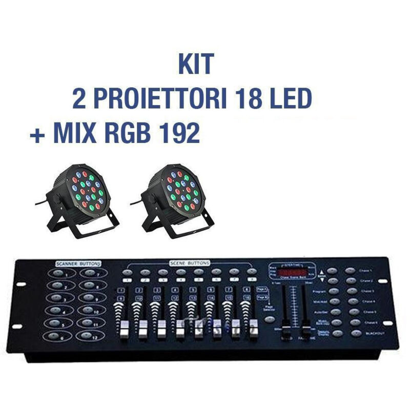foto del prodotto trade shop traesio kit par led faro rgb 36 led strobo programmabile dmx mixer 192 2 pezzi 