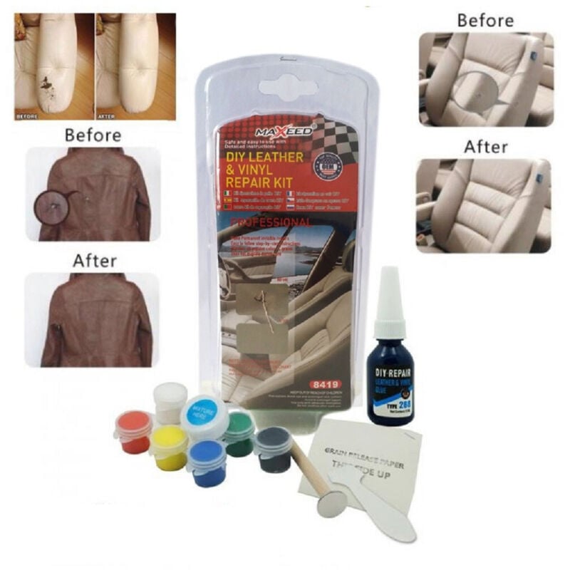 foto del prodotto trade shop traesio - kit riparazione pelle divani sedili auto cambio cuffie tappezzeria diy 8419 -
