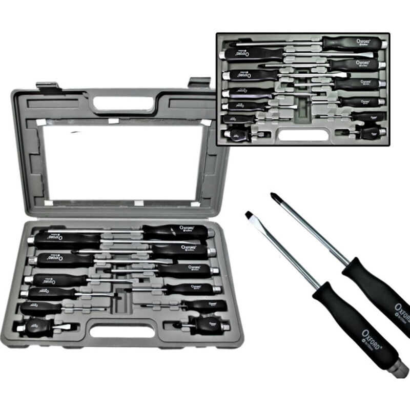 foto del prodotto trade shop traesio kit set 12 cacciaviti cacciavite impatto a croce e taglio con manico ad impatto 