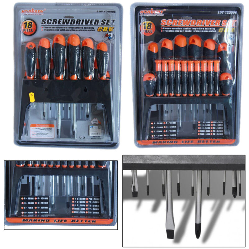 foto del prodotto trade shop traesio kit set 18 cacciaviti cacciavite con supporto a parete fissi croce crv sdy120006 