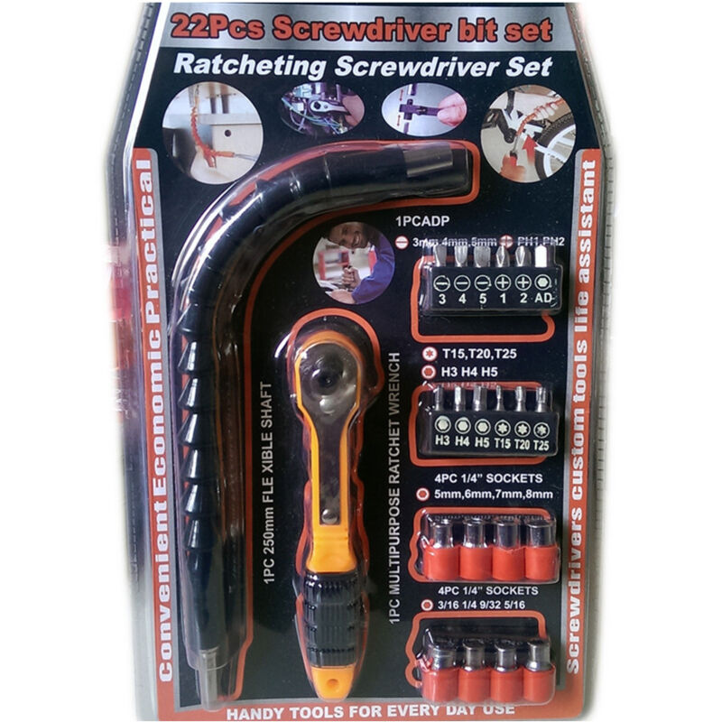 foto del prodotto trade shop traesio kit set 22 pz torx cacciaviti punte inserti bussole cricchetto e flessibile 