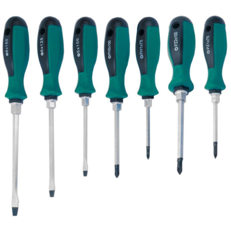 foto del prodotto trade shop traesio kit set 7 cacciaviti cacciavite impatto battente taglio croce con manico cr v 