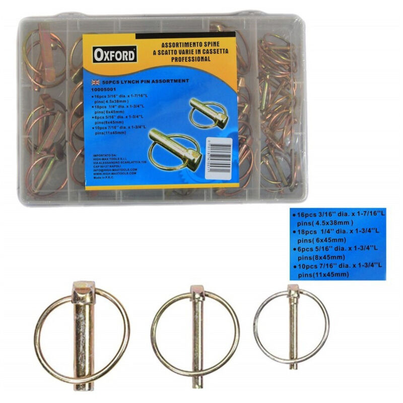 foto del prodotto trade shop traesio kit set assortimento 50 spine coppiglie a scatto fermi coppiglie perni spinotti 
