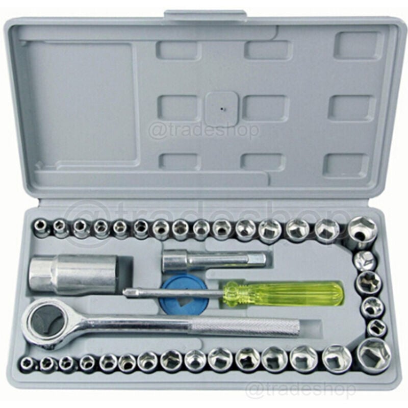 foto del prodotto trade shop traesio - kit set chiavi a bussola con cricchetto 40 pezzi giravite valigetta in plastica -