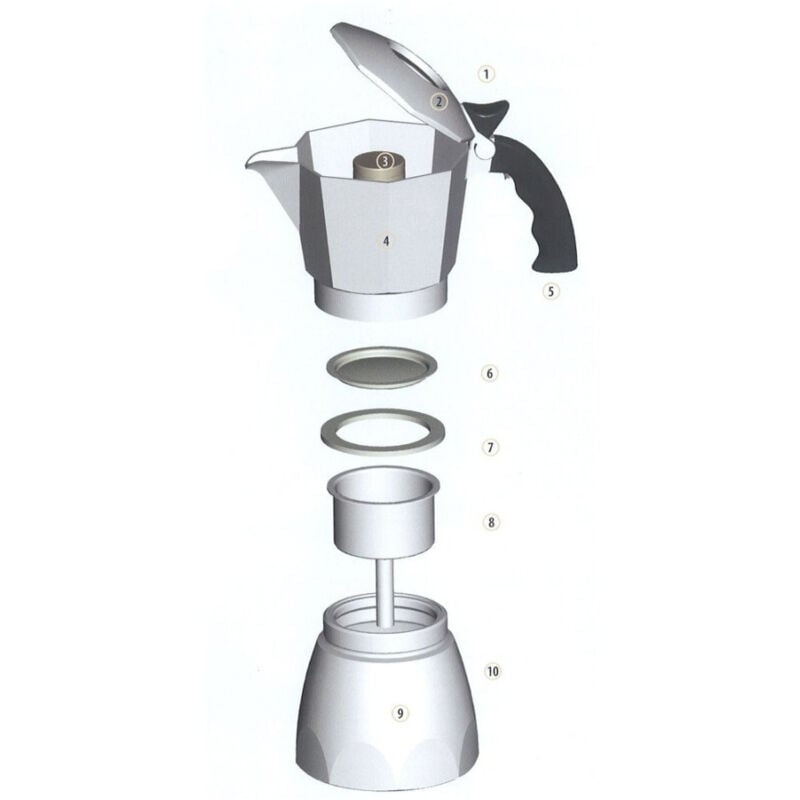 foto del prodotto trade shop traesio kit set ricambio ricambi moka caffettiera filtro guarnizione imbuto tazze moka 3 tazze 