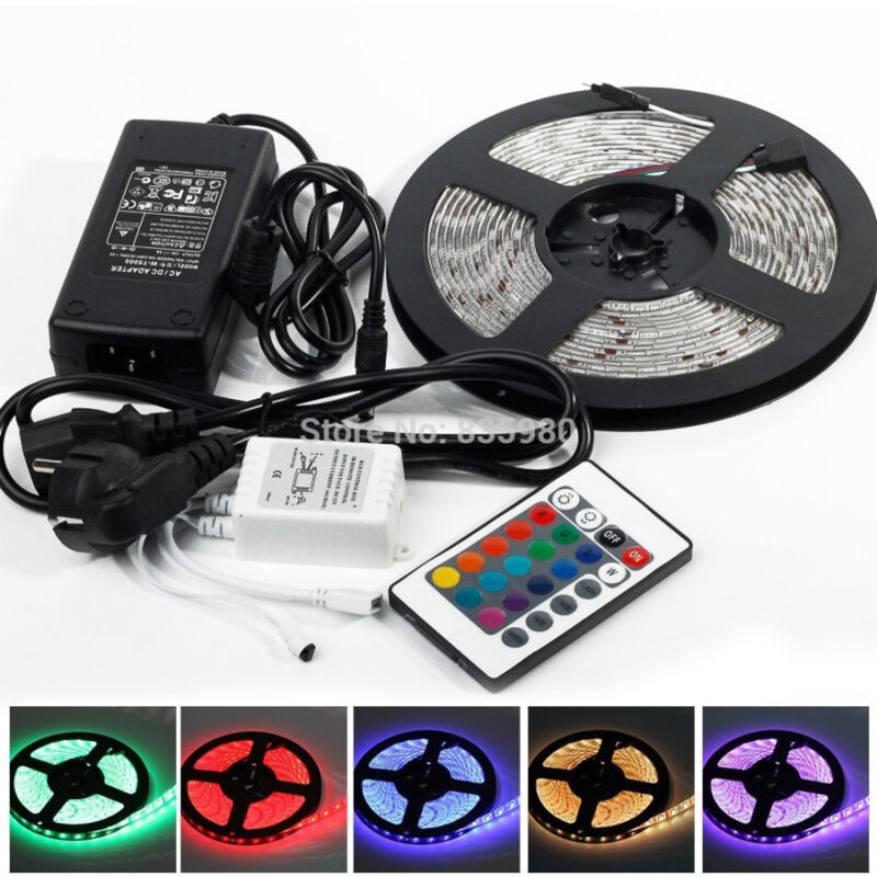 foto del prodotto trade shop traesio kit striscia led rgb strip 5m 300 led 5050 controller telecomando 5 metri 