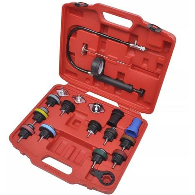 foto del prodotto trade shop traesio kit tester di pressione prova radiatore test professionale universale 18 pezzi 
