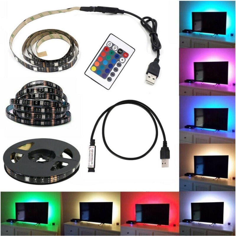foto del prodotto trade shop traesio kit tv striscia strip led usb rgb 5v per retroilluminazione 2 mt 3 mt 5 mt 3 mt 