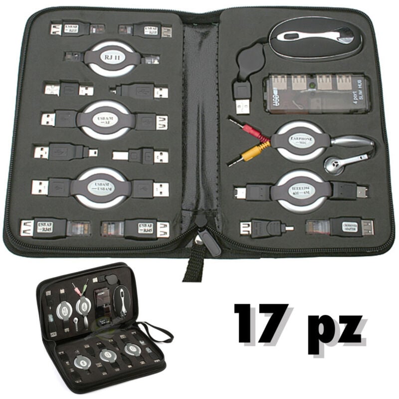 foto del prodotto trade shop traesio kit usb 17 pezzi hub mouse pc notebook rj firewire ads moltiplicatore porte usb 