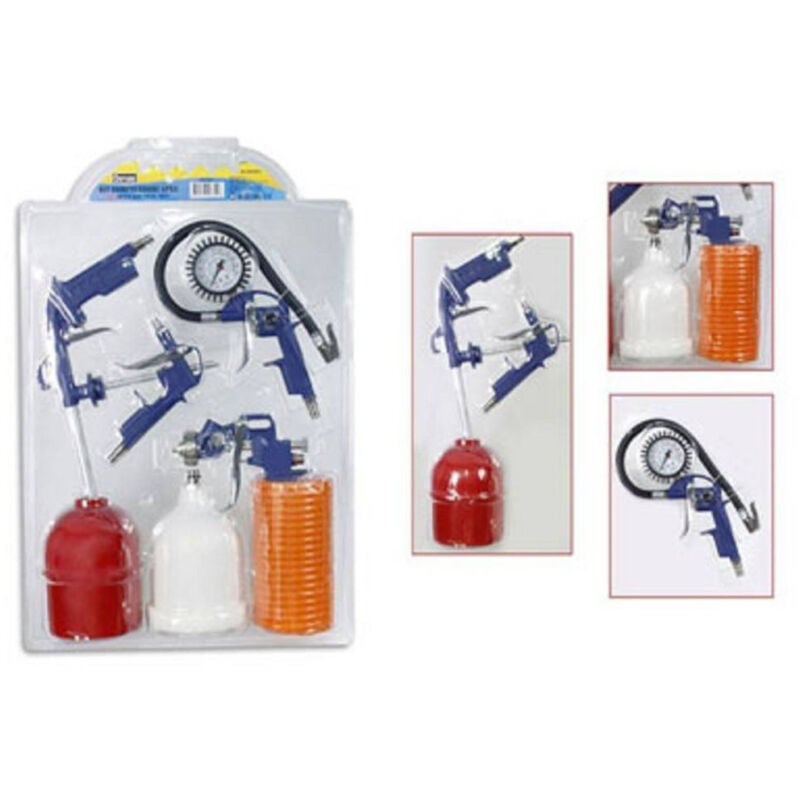foto del prodotto trade shop traesio kit utensili aria per compressore 5 pezzi aerografo pistola tubo manometro 