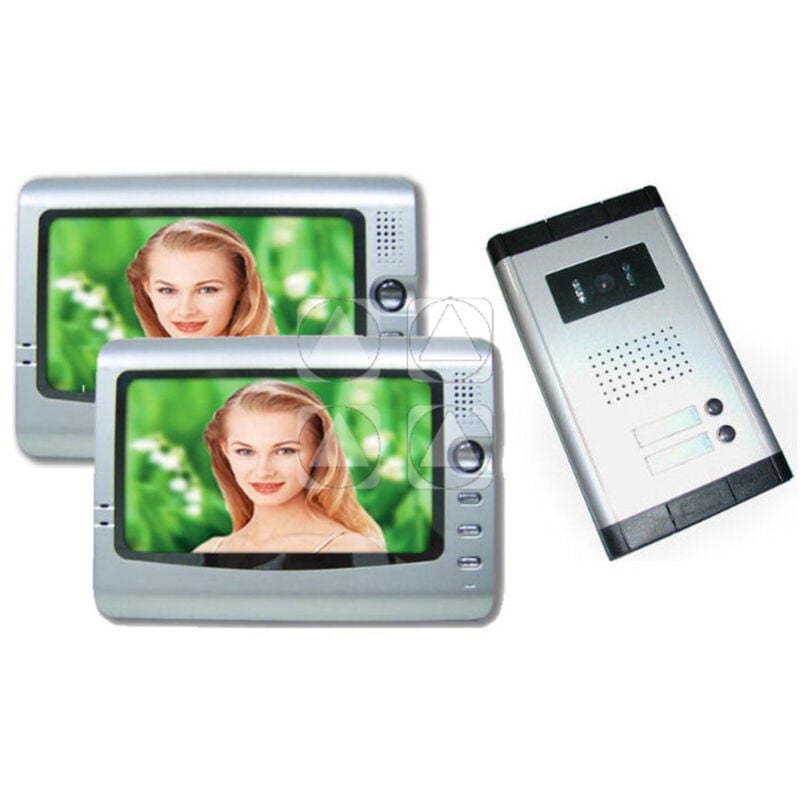 foto del prodotto trade shop traesio kit video citofono bifamiliare registra telecamera ir 2 monitor 7 lcd colori 