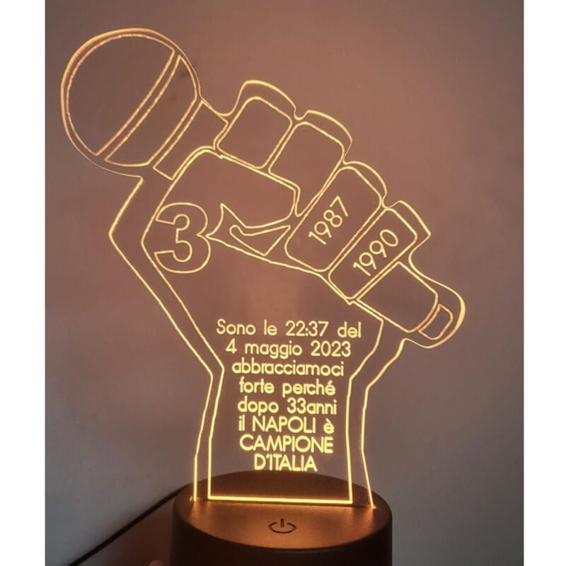 foto del prodotto trade shop traesio lampada 3d celebrativa con colori rgb napoli 3 scudetto campioni d italia design 