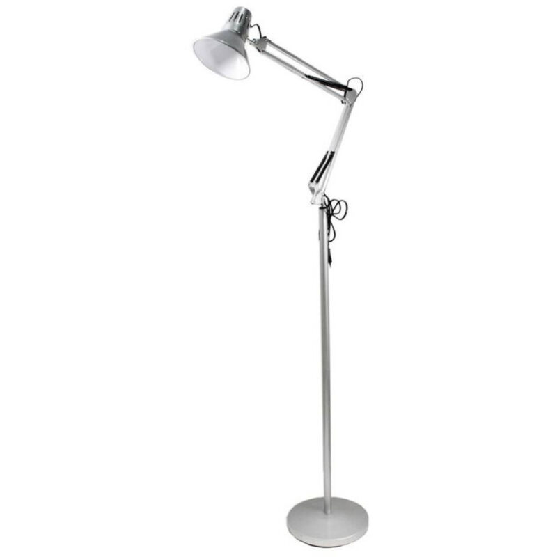 foto del prodotto trade shop traesio lampada a piantana da terra braccio orientabile luce lettura in metallo e27 d15 argento