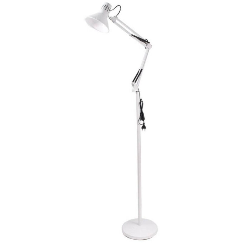 foto del prodotto trade shop traesio lampada a piantana da terra braccio orientabile luce lettura in metallo e27 d15 bianco
