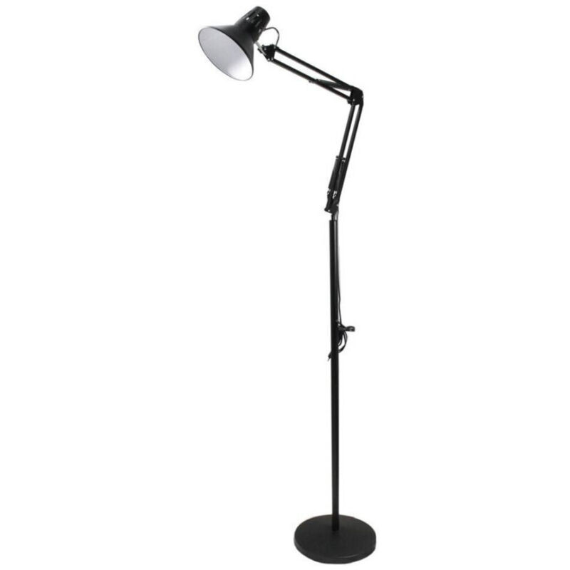 foto del prodotto trade shop traesio lampada a piantana da terra braccio orientabile luce lettura in metallo e27 d15 nero