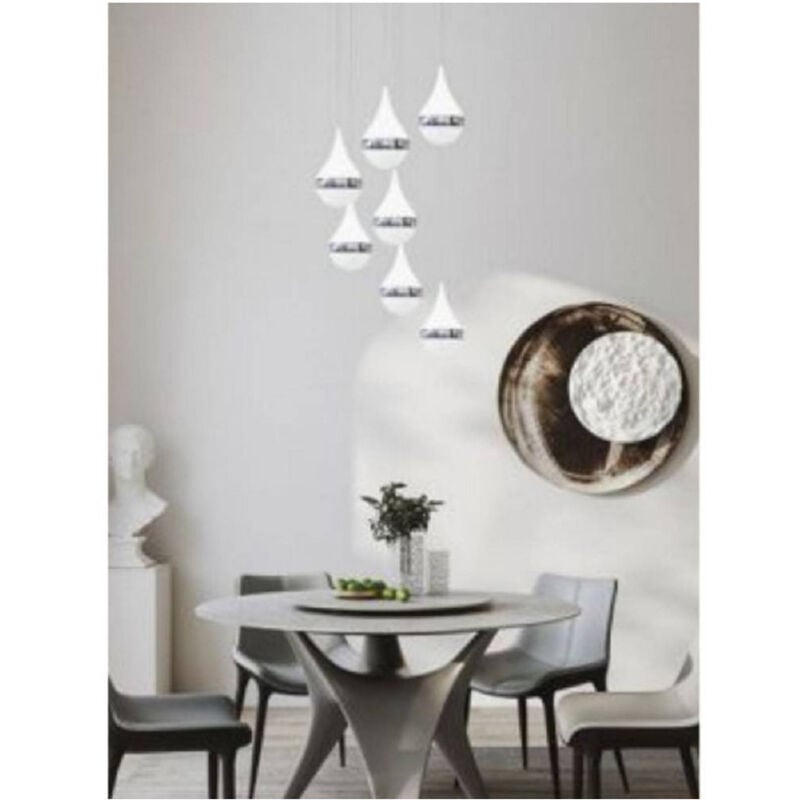 foto del prodotto trade shop traesio lampada a sospensione led 80watt design goccia a cascata luce 6500k 4000k lp 18a bianco freddo 