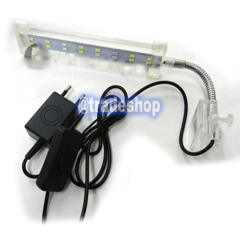 foto del prodotto trade shop traesio lampada clip 16 led bordo illuminazione per acquario esterna luce bianca blu 8w 