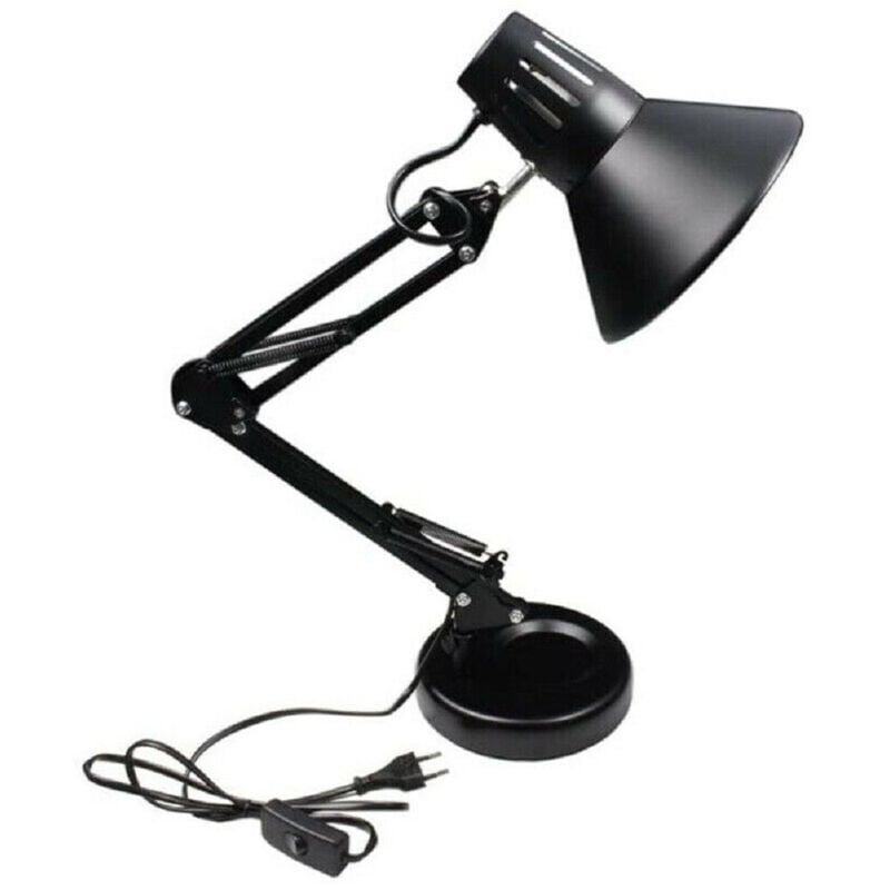 foto del prodotto trade shop traesio lampada da scrivania con braccio snodabile attacco e27 luce tavolo per ufficio nero