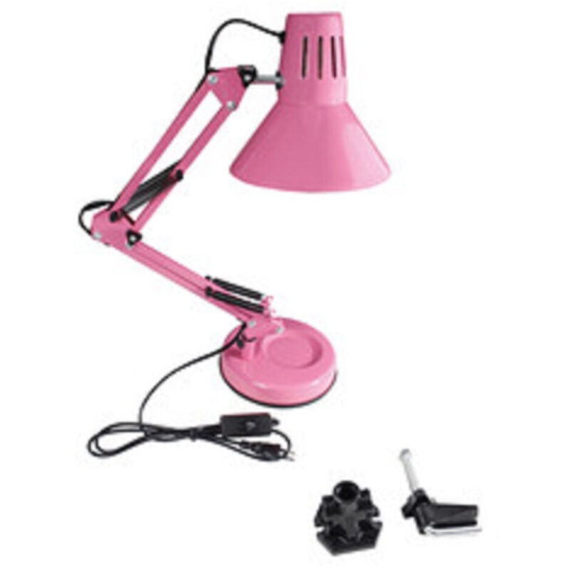 foto del prodotto trade shop traesio lampada da scrivania con braccio snodabile attacco e27 luce tavolo per ufficio rosa
