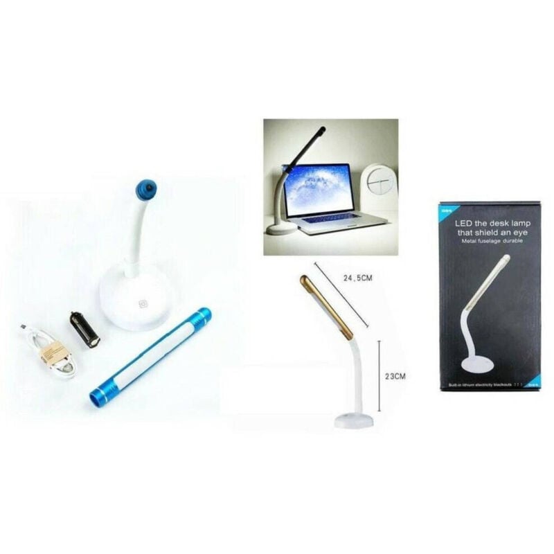 foto del prodotto trade shop traesio - lampada da scrivania led d24 snodabile ufficio pc notebook ricaricabile -