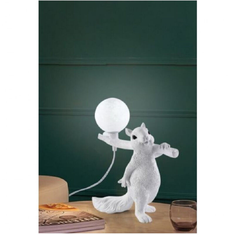 foto del prodotto trade shop traesio lampada da tavolo decorativa a forma di scoiattolo in resina lume moderno g9 d06 bianco