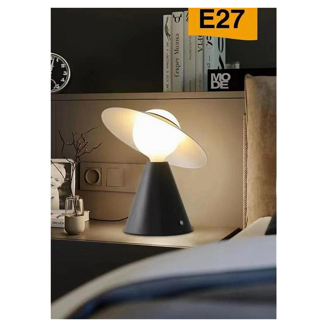 foto del prodotto trade shop traesio lampada da tavolo decorativa con paralume a cappello orientabile lume e27 d13 nero