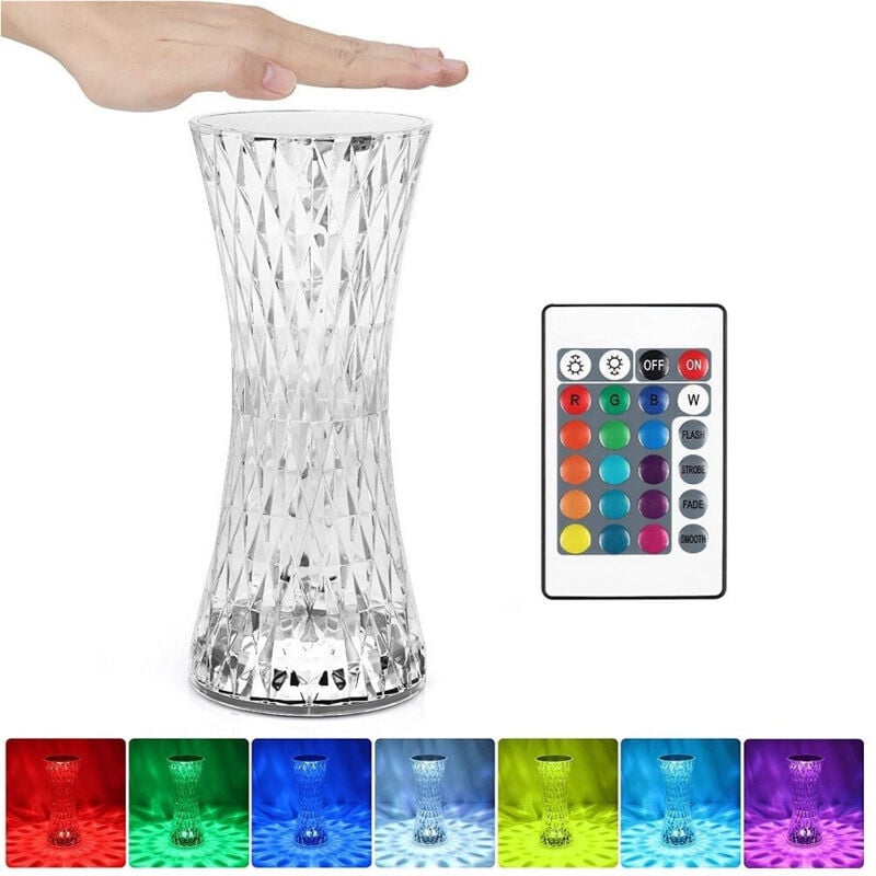 foto del prodotto trade shop traesio - lampada da tavolo in cristallo a led diamantata con 16 colori ricaricabile touch -