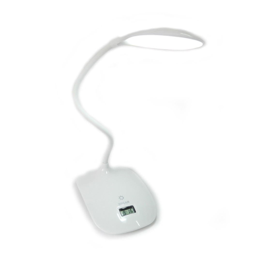 foto del prodotto trade shop traesio lampada da tavolo scrivania 8 led luce ricaricabile touch con orologio snodabile 