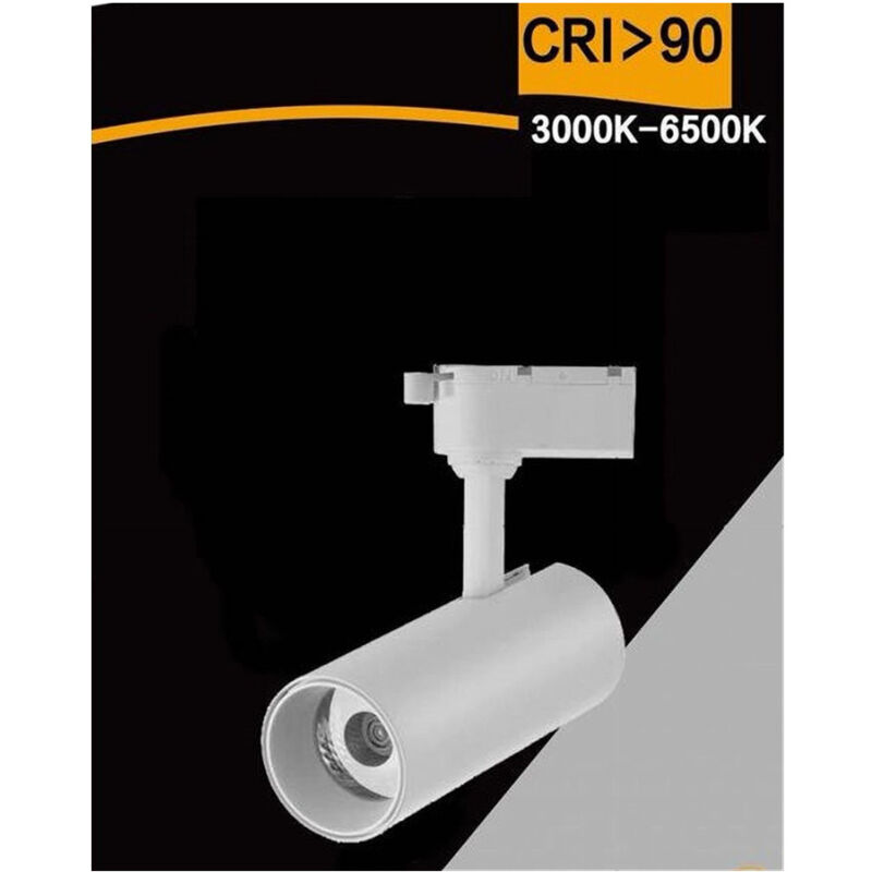 foto del prodotto trade shop traesio lampada faretto led per binario monofase 30w luce cct ip20 bianco nero sl 30w 3c bianco