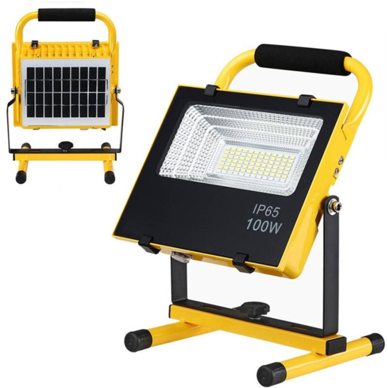 foto del prodotto trade shop traesio lampada faro lavoro portatile con pannello solare 100w 1000lm luce emergenza sos 
