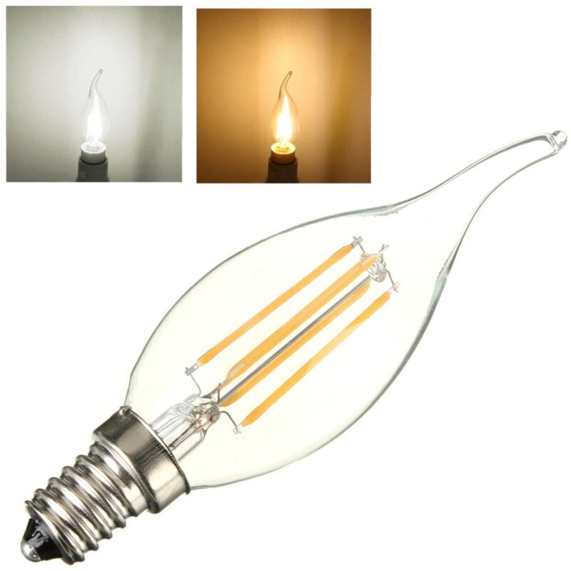 foto del prodotto trade shop traesio lampada filamento led e14 luce fredda calda 4 w fiamma led filament bianco caldo 