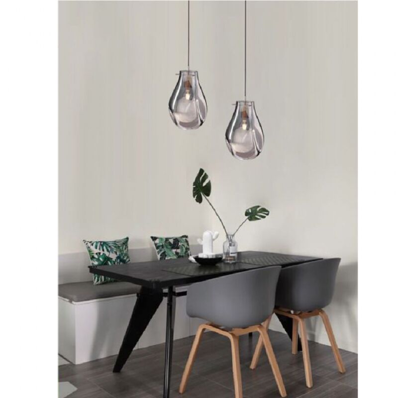foto del prodotto trade shop traesio lampada lampadario sospensione e27 drop in vetro argento grigio scuro ip20 lp grigio scuro