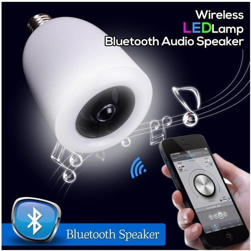 foto del prodotto trade shop traesio - lampada lampadina led e27 con cassa speaker bluetooth e telecomando -