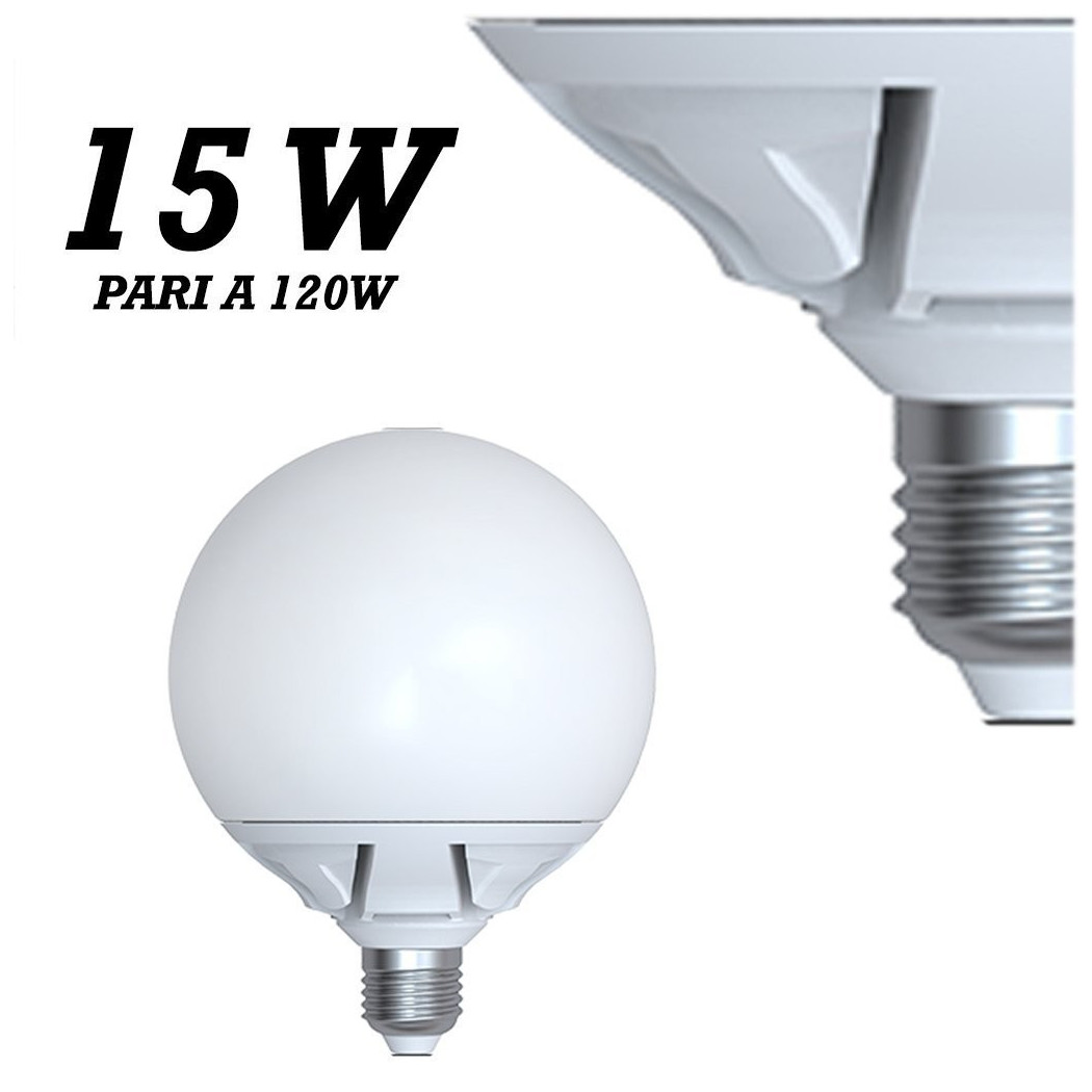foto del prodotto trade shop traesio lampada led 15w watt e27 bianco caldo freddo sfera opaca globo bianco freddo 