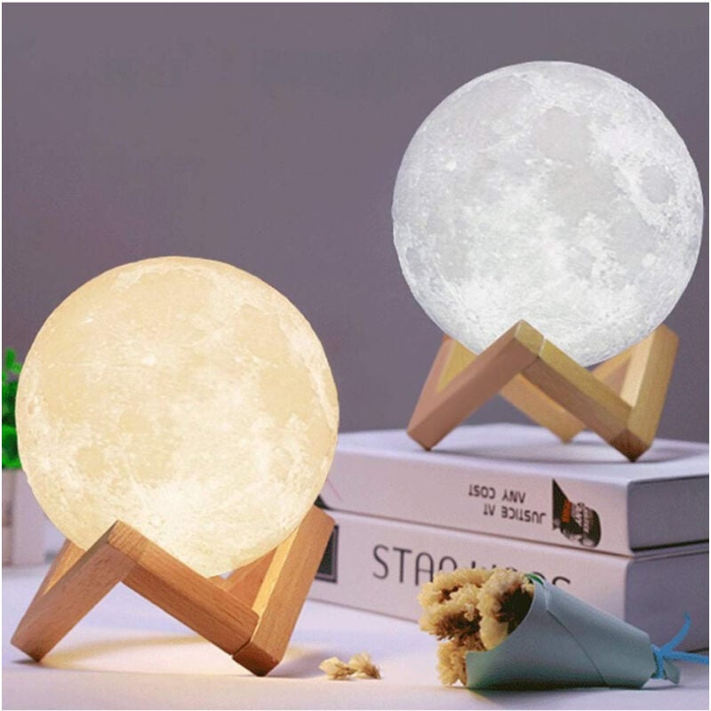 foto del prodotto trade shop traesio lampada led 3d a forma di luna usb luna luce regolabile notturna con filo 