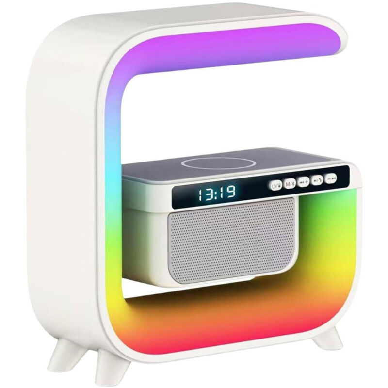 foto del prodotto trade shop traesio lampada led rgb con ricarica wir induzione speacker cassa a forma di g quadrata 