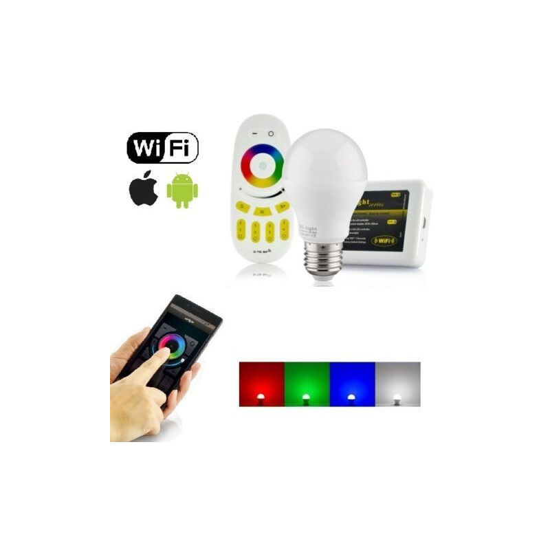 foto del prodotto trade shop traesio lampada led wifi luce bianca rgb multicolor e27 telecomando rf modulo smartphone 