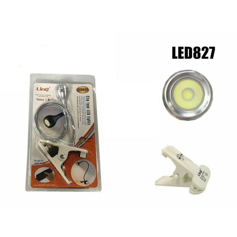 foto del prodotto trade shop traesio - lampada luce lampadina led cob 1w con clip lettura libri notebook led827 -