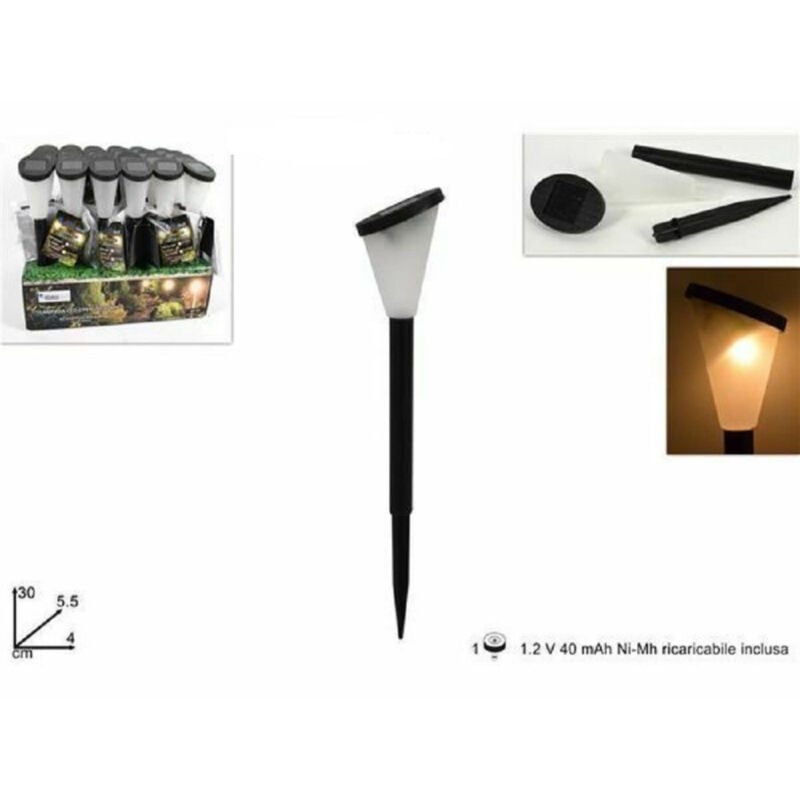 foto del prodotto trade shop traesio lampada luce ricarica solare giardino esterni led torcia 30cm luce calda fredda bianco caldo 