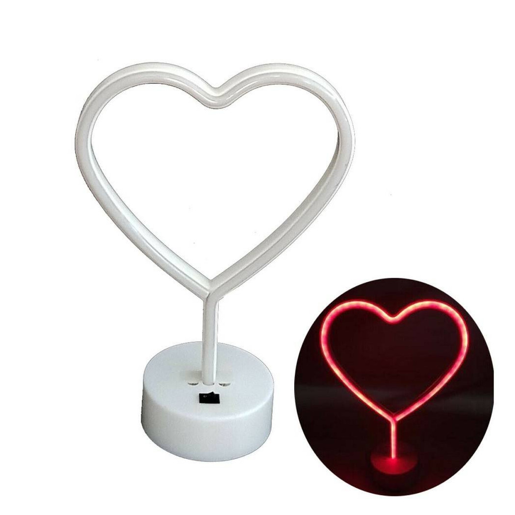 foto del prodotto trade shop traesio lampada notte luce rosso led forma di cuore tavolo neon notturna decorazione 