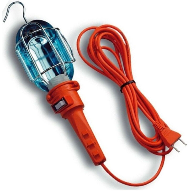foto del prodotto trade shop traesio - lampada portatile con 10 mt di cavo gancio lavoro viaggio auto camper roulotte -