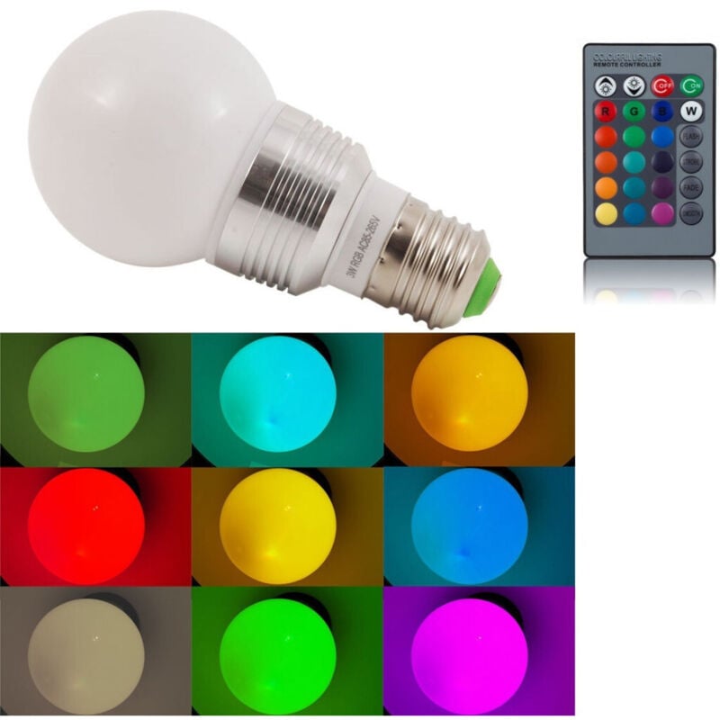 foto del prodotto trade shop traesio - lampada rgb led 220v e27 faretto spot light 3 w watt con telecomando lampadina -