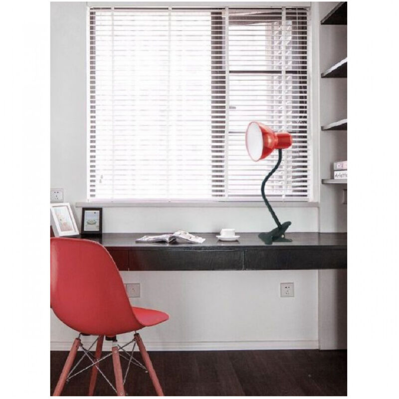 foto del prodotto trade shop traesio - lampada snodabile da scrivania luce tavolo braccio flessibile orientabile pinza - rosso
